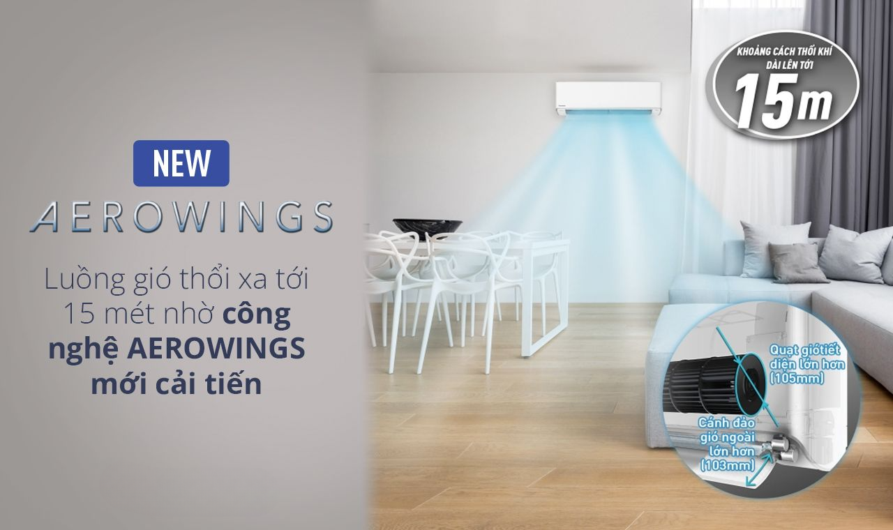 Máy lạnh 1 chiều Panasonic Inverter 2,5HP CU/CS-XU24ZKH-8 được trang bị cánh đảo gió AEROWINGS