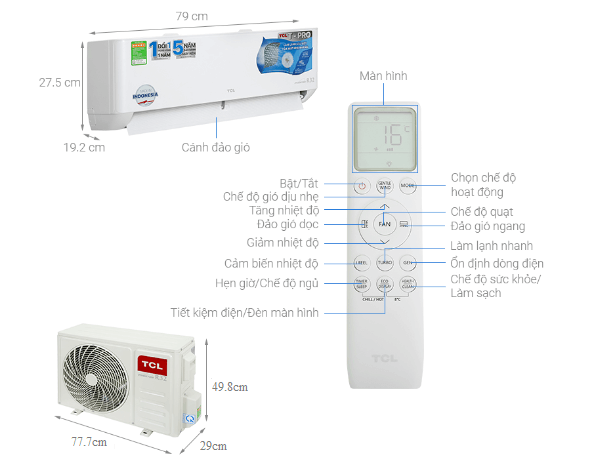 Cấu tạo của điều hòa TCL 1 chiều Inverter 9.000BTU TAC-10CSD/TPG21