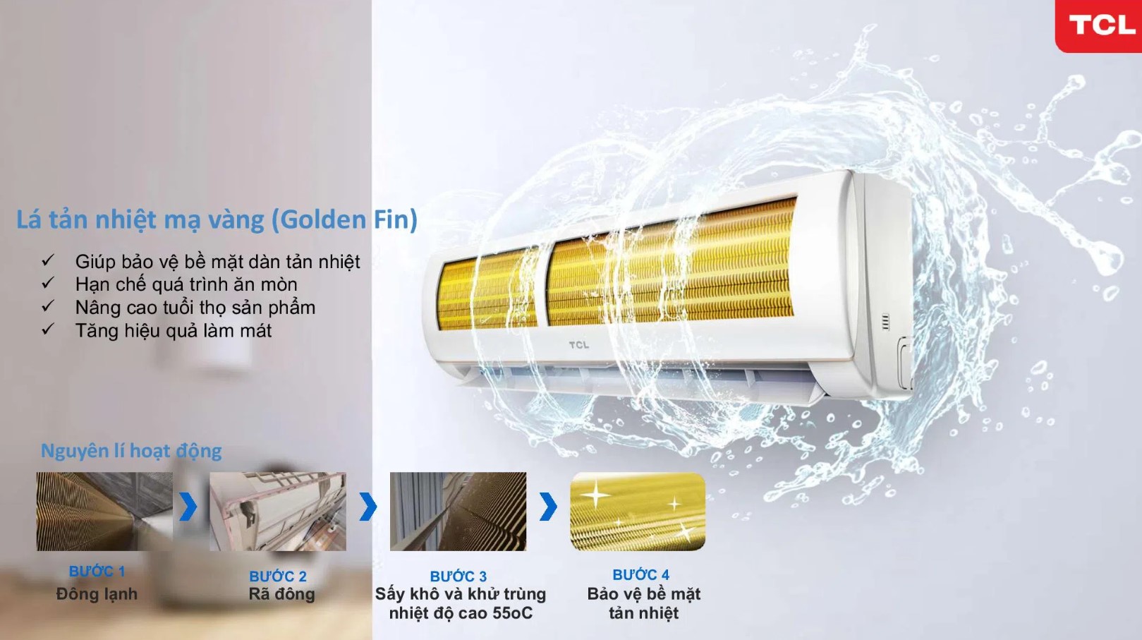 Điều hòa TCL sử dụng lá tản nhiệt công nghệ GoldFin chống ăn mòn hiệu quả