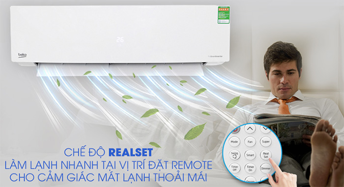 Điều hòa 1 chiều Beko Inverter 1 HP RSVC10BV-I làm lạnh nhanh tại vị trí đặt remote với cảm biến RealSet