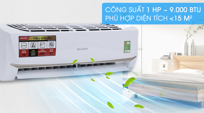 Điều hòa 2 chiều Sharp AY-A9UEW 9.000BTU phù hợp cho phòng dưới 15m