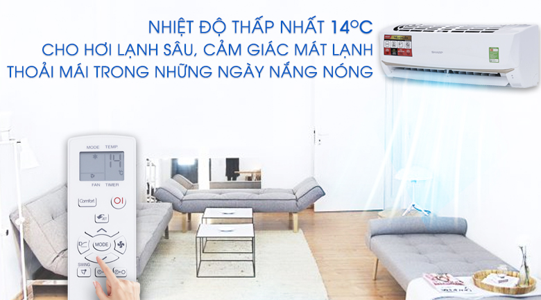 Máy lạnh Sharp Sharp AY-A9UEW có khả năng làm lạnh sâu đến mức nhiệt 14°C
