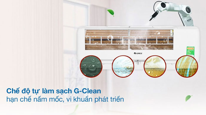 Điều hòa Gree 2 chiều CHARM9HI còn được tích hợp nhiều tiện ích, tính năng thông minh như chế độ vệ sinh dàn lạnh