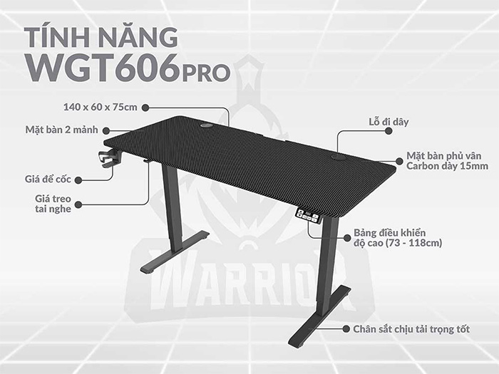 Bàn nâng hạ Warrior Paladin Series WGT606 Pro Black