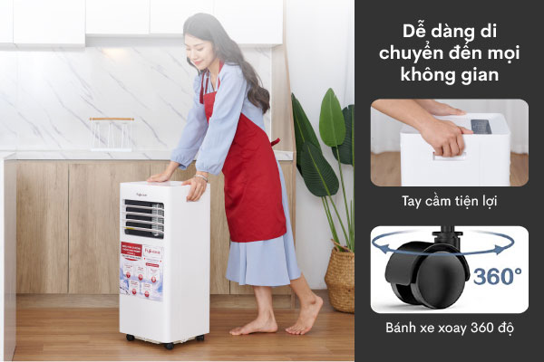 Máy điều hòa di động thông minh FujiHome PAC07 có thiết kế bánh xe di chuyển