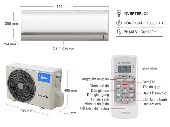 Tổng quan máy lạnh Midea inverter MSAFC-13CRDN8 - 1.5HP