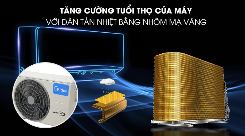 Máy lạnh Midea inverter MSAFC-13CRDN8 có dàn tản nhiệt mạ vàng chống ăn mòn hiệu quả