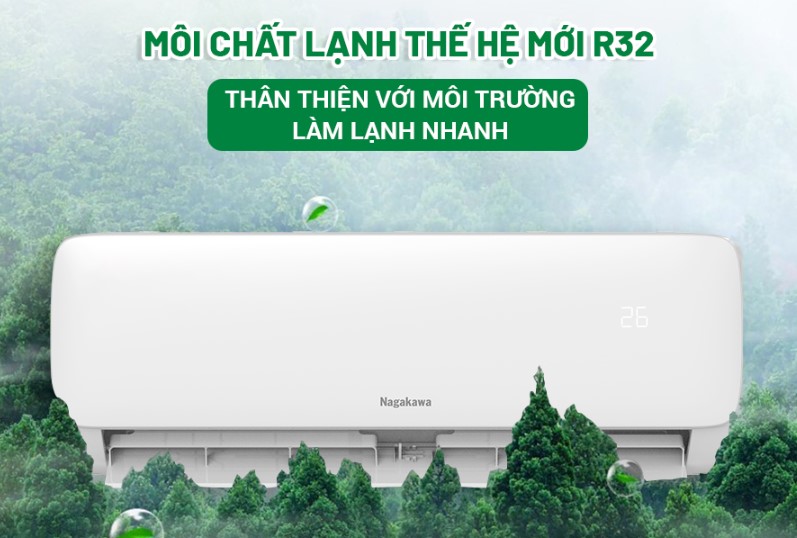 Điều hòa Nagakawa 24.000 BTU 1 chiều inverter NIS-C24R2T31 sử dụng môi chất R32 bảo vệ môi trường