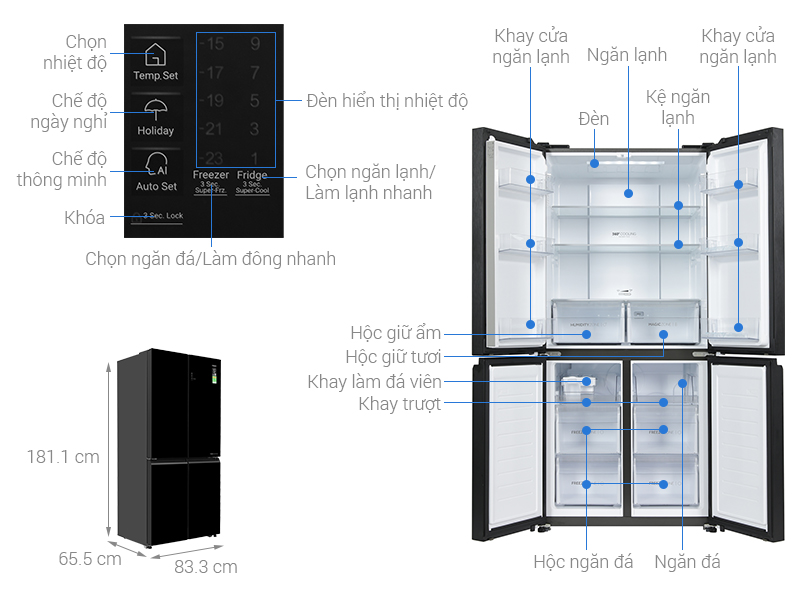 Tủ lạnh Aqua Inverter 469 lít Multi Door AQR-M536XA(GB)