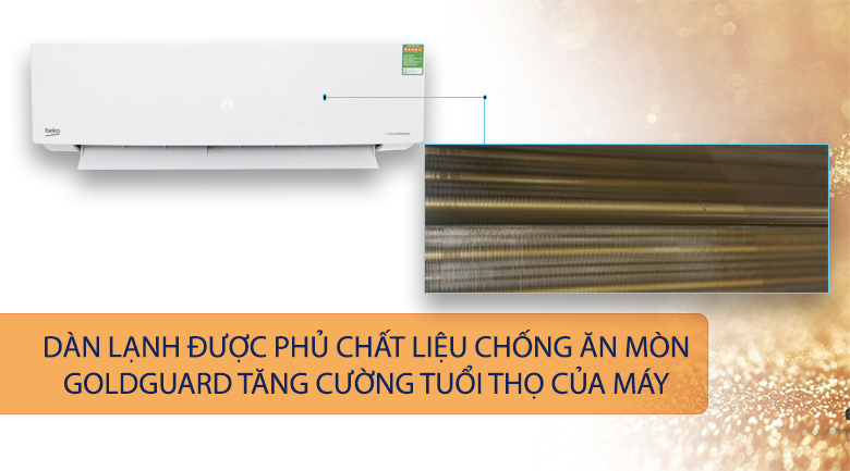 Dàn tản nhiệt của điều hòa Beko có lớp mạ vàng chống ăn mòn hiệu quả