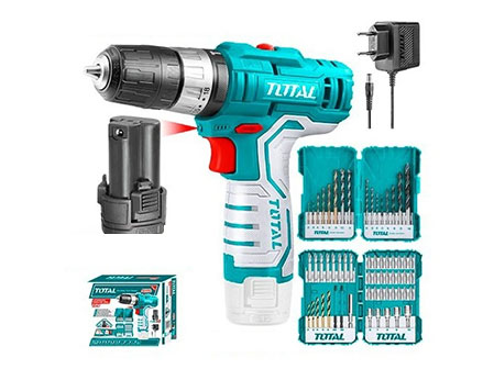 Bộ máy khoan pin TIDLI12201 và bộ 45 tua vít 16 mũi khoan Total TOSLI23022
