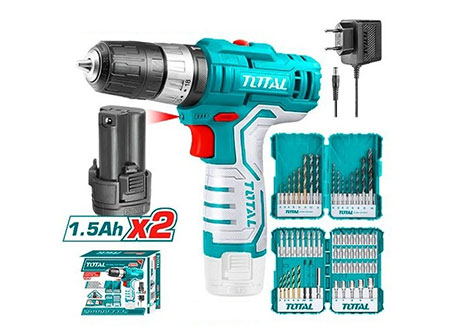 Bộ máy khoan pin TIDLI12201 và bộ 45 tua vít 16 mũi khoan Total TOSLI23022