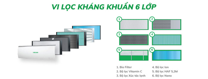 điều hòa 1 chiều Hikawa HI-VC10A/K-VC10A có màng lọc 6 lớp hiện đại