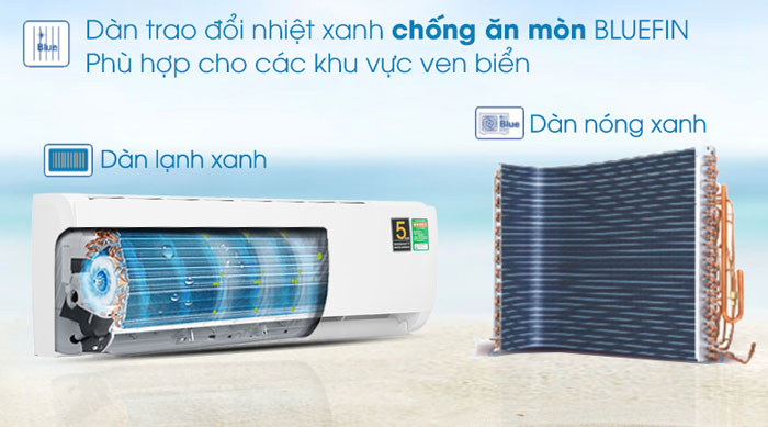 Máy lạnh 1 chiều AQUA AQA-KCRV18TK có dàn trao đổi nhiệt được phủ thêm lớp Blue Fin bền bỉ