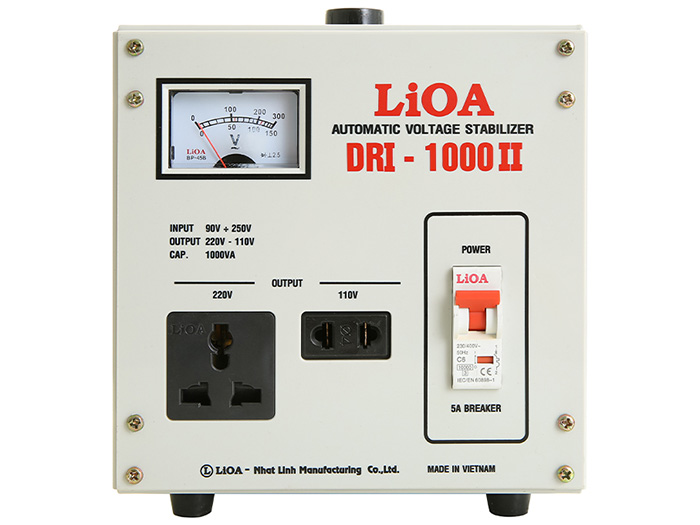 Ổn áp 1 pha Lioa 1KVA DRI 1000II (Dải điện áp đầu vào 90V - 250V)