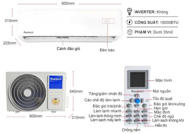 Cấu tạo của máy lạnh Reetech RT18-DF-BT/RC18-DF-BT