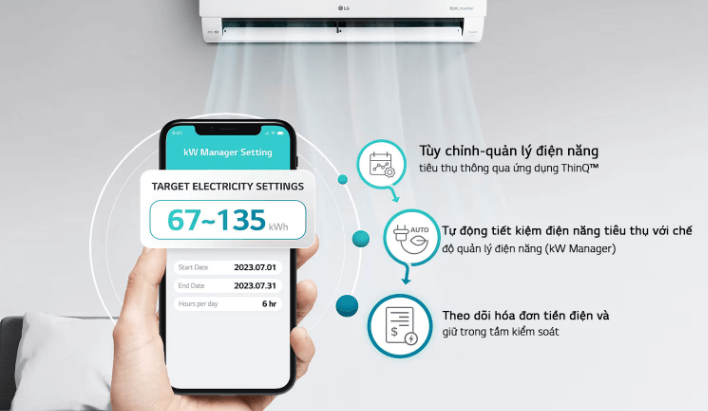 Điều hòa LG B10END1 có chức năng kiểm soát năng lượng trên ứng dụng LG ThinQ