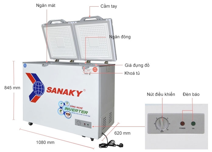 Cấu tạo của tủ đông Sanaky Inverter 220 lít VH 2899W4K