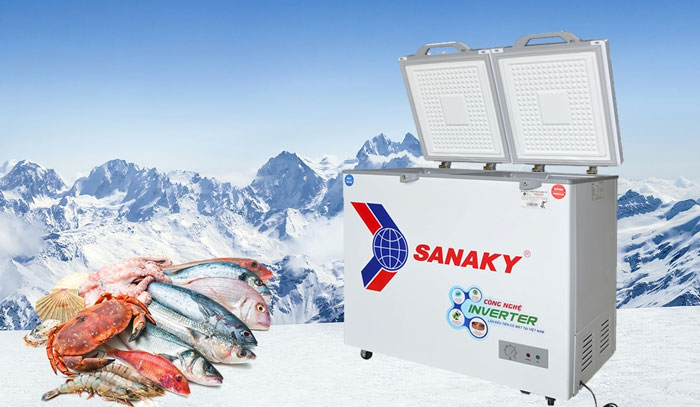 Tủ đông Sanaky VH 2899W4K có 2 ngăn gồm 1 ngăn mát và 1 ngăn đông giúp bảo quản đa dạng thực phẩm