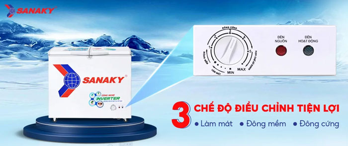 tủ đông 1 ngăn 2 cánh VH-2599A3 của Sanaky có thể tùy chỉnh 3 chế độ bảo quản