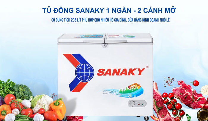 Tủ đông Sanaky VH 2899A1 có dung tích 235 lít phù hợp cho nhiều hộ kinh doanh