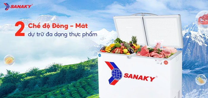 Sanaky VH 285W2 có 1 ngăn đông và 1 ngăn mát giúp bảo quản đa dạng thực phẩm