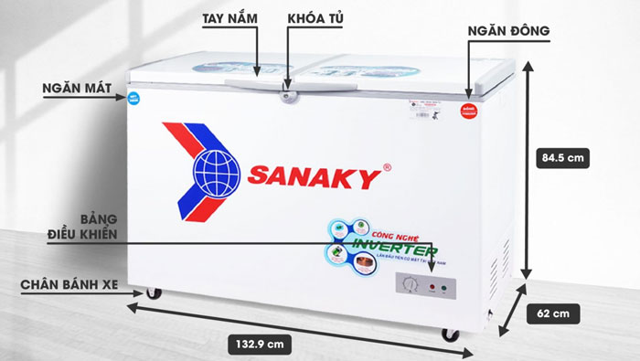 Cấu tạo của tủ đông Sanaky Inverter 250 lít VH-2599W3