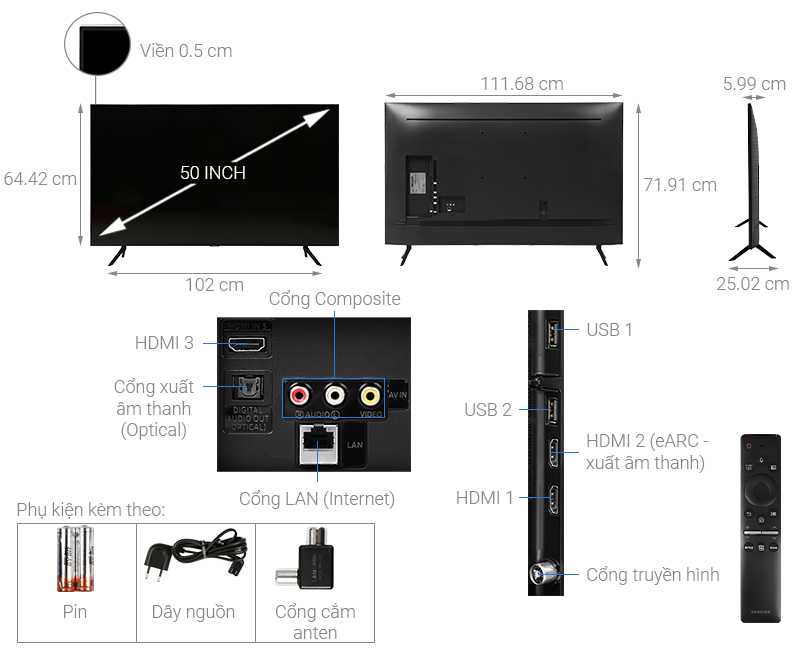 Tổng quan Smart tivi Samsung Crystal 4K 50 inch UA50TU8100KXXV