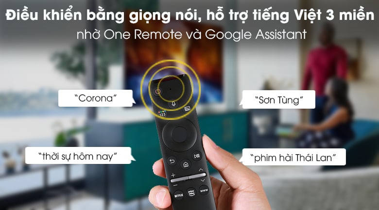 Smart tivi UA50TU8100KXXV cũng được trang bị trợ lý ảo Google Assistant hỗ trợ điều khiển bằng giọng nói 