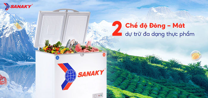 Sanaky VH 255W2 có thiết kế 1 ngăn đông và 1 ngăn mát để bảo quản đa dạng thực phẩm