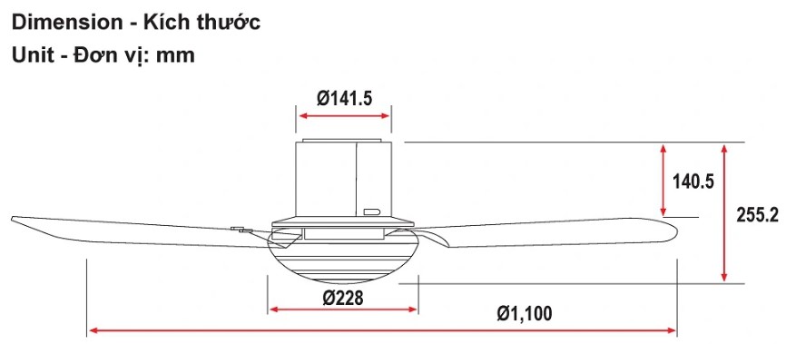 Kích thước của cánh quạt trần KDK M11SU