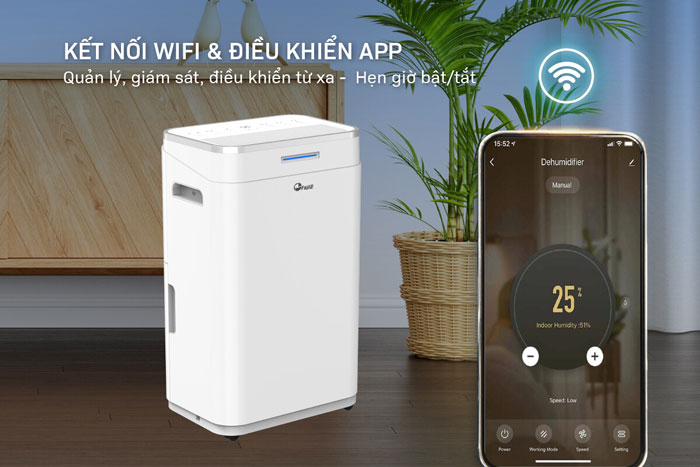 Máy hút ẩm FujiE HM-918EC-N có thể kết nối Wifi và điều khiển trên App
