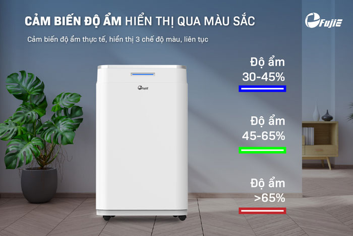 máy hút ẩm FujiE HM-918EC-N có cảm biến độ ẩm hiển thị qua màu sắc