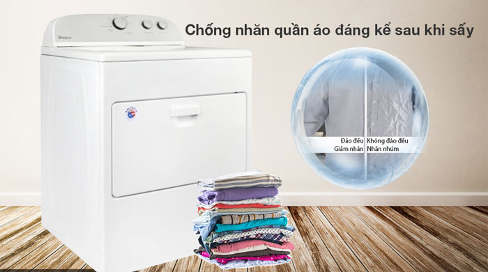 máy sấy thông hơi Whirlpool 3LWED4815FW0 có chức năng chống nhăn hiệu quả