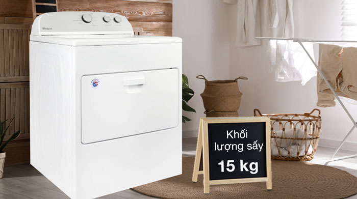 máy sấy quần áo Whirlpool 3LWED4815FW0 có khối lượng sấy là 15kg