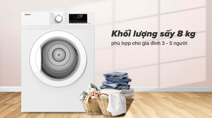 máy sấy quần áo Galanz DV-80T5C(W) có khối lượng sấy là 8kg