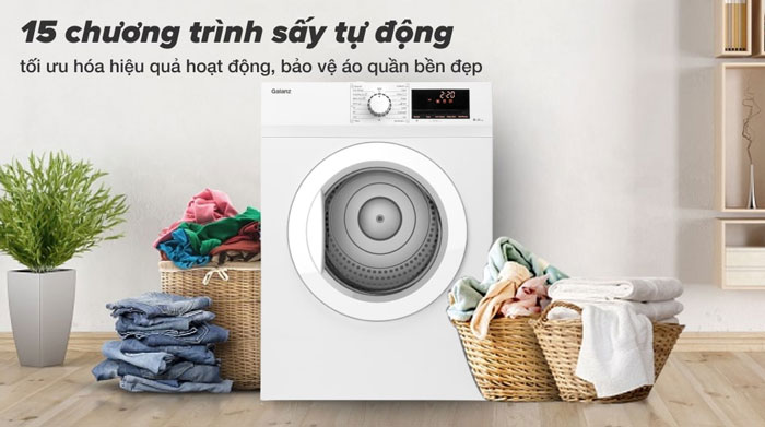 máy sấy thông hơi Galanz 8kg DV-80T5C(W) có 15 chương trình sấy hiện đại