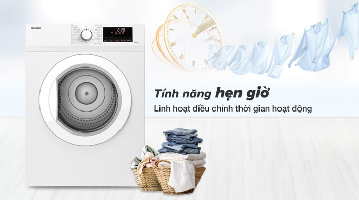 máy sấy Galanz 8kg DV-80T5C(W) có khả năng hẹn giờ tiện ích 