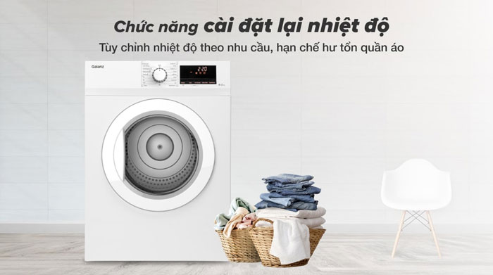 máy sấy quần áo thông hơi Galanz 8kg DV-80T5C(W) có thể tùy chỉnh nhiệt độ sấy 