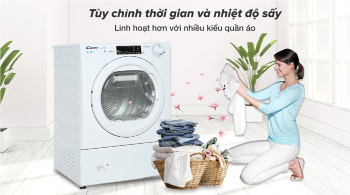 máy sấy quần áo Candy CSO C8TE-S có thể tùy chỉnh thời gian, nhiệt độ sấy