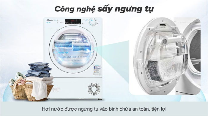 Candy 8kg CSO C8TE-S sử dụng công nghệ sấy ngưng tụ