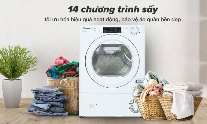 Máy sấy quần áo Candy CSO C8TE-S tích hợp 14 chương trình sấy tiện lợi