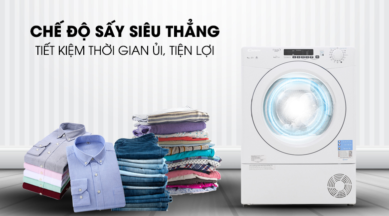 Máy sấy quần áo Candy GVS C9DE-S còn được tích hợp công nghệ sấy siêu thẳng giúp giảm xoắn rối