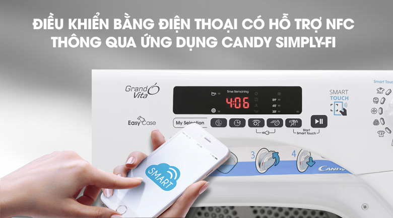 Máy sấy quần áo Candy C9DE-S được trang bị tính năng kết nối và điều khiển qua điện thoại