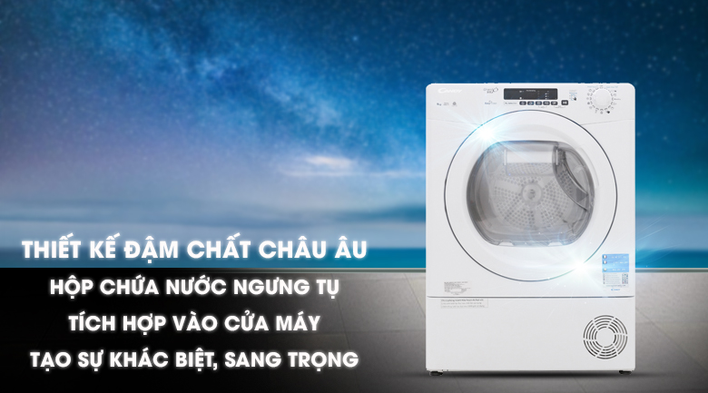 Máy sấy quần áo Candy GVS C9DE-S có thiết kế cửa ngang sang trọng 