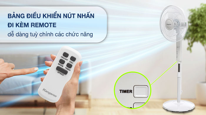 Kangaroo KG725 có bảng điều khiển và remote tiện lợi