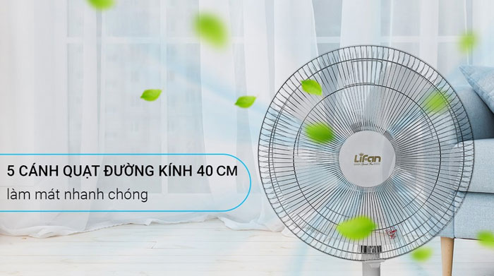 quạt điện Lifan Đ-616A có 5 cánh với sải cánh 40cm