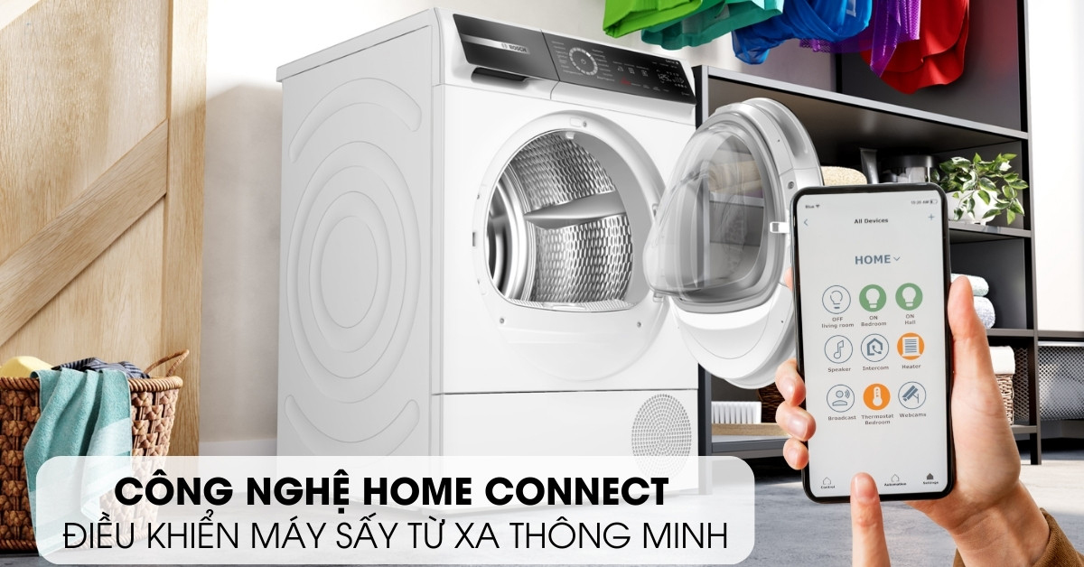 Tính năng Home Connect trên máy sấy Bosch WQB245B40 giúp bạn điều khiển từ xa thuận lợi