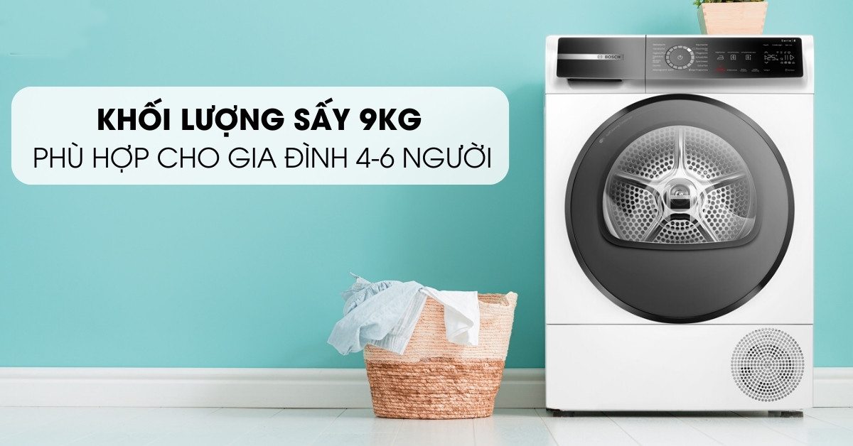 Máy sấy quần áo Bosch WQB245B40 có khối lượng 9kg