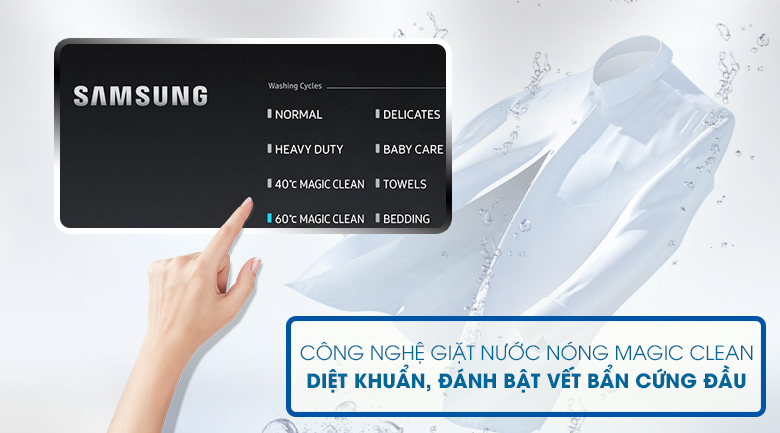 Công nghệ Magic Clean trên máy giặt Samsung WA22R8870GV/SV có cơ chế linh hoạt cho phép bạn lựa chọn chương trình giặt giũ